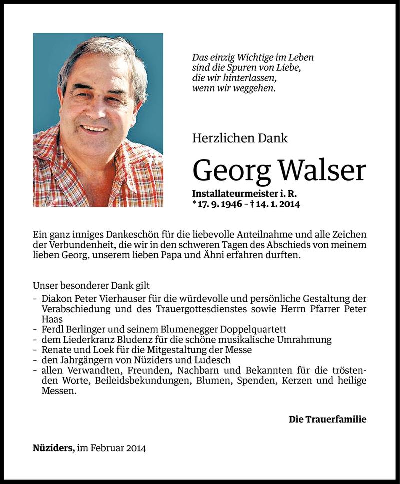  Todesanzeige für Georg Walser vom 21.02.2014 aus Vorarlberger Nachrichten
