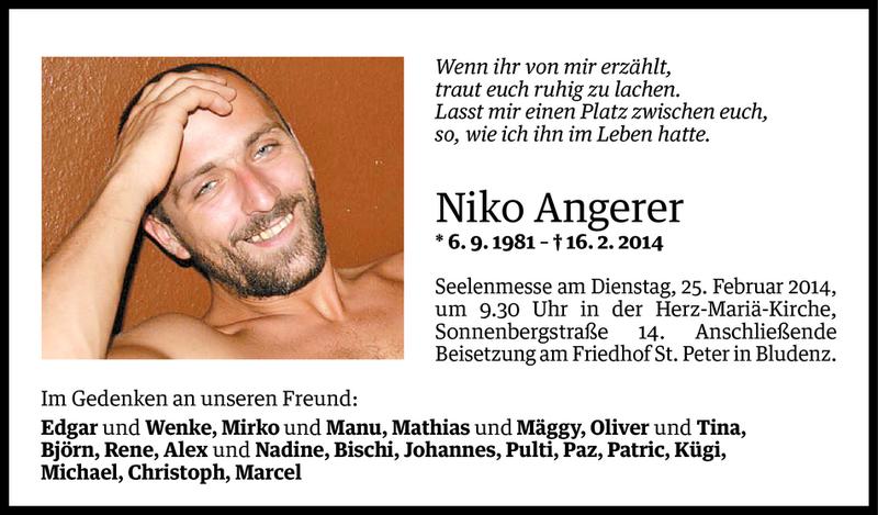  Todesanzeige für Niko Angerer vom 23.02.2014 aus Vorarlberger Nachrichten