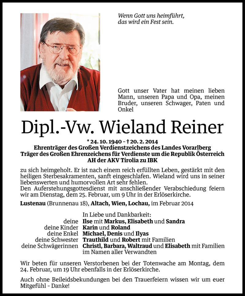  Todesanzeige für Wieland Reiner vom 21.02.2014 aus Vorarlberger Nachrichten