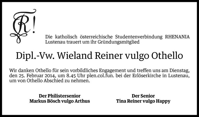  Todesanzeige für Wieland Reiner vom 23.02.2014 aus Vorarlberger Nachrichten