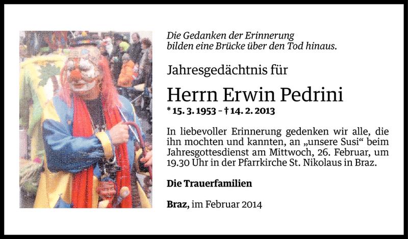  Todesanzeige für Erwin Pedrini vom 23.02.2014 aus Vorarlberger Nachrichten