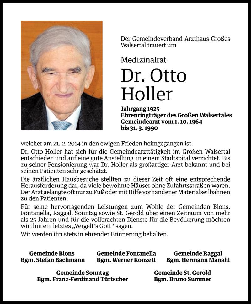  Todesanzeige für Otto Holler vom 25.02.2014 aus Vorarlberger Nachrichten