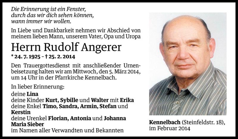  Todesanzeige für Rudolf Angerer vom 02.03.2014 aus Vorarlberger Nachrichten