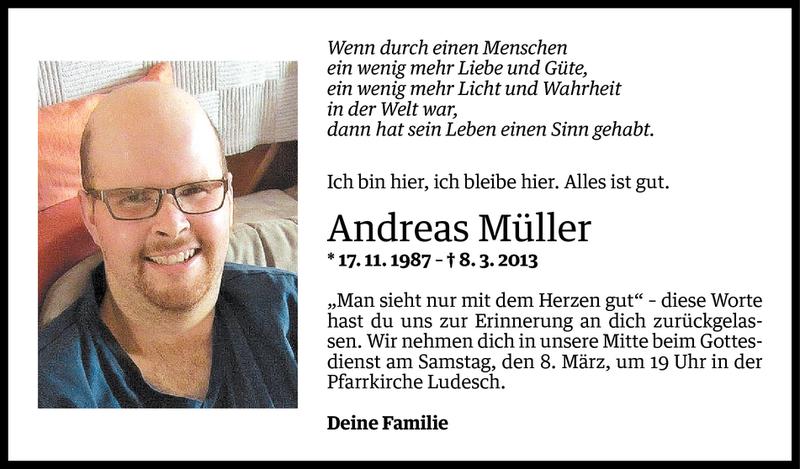  Todesanzeige für Andreas Müller vom 04.03.2014 aus Vorarlberger Nachrichten