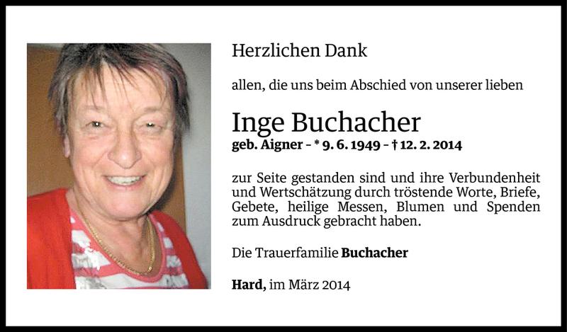  Todesanzeige für Inge Buchacher vom 04.03.2014 aus Vorarlberger Nachrichten