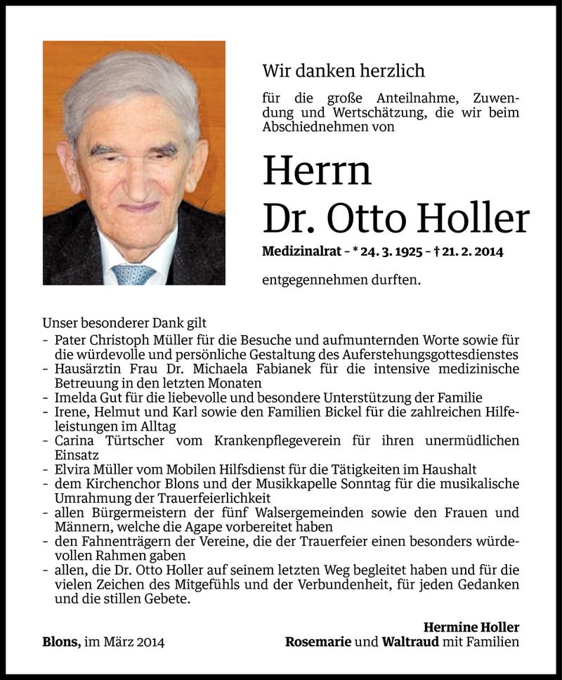  Todesanzeige für Otto Holler vom 04.03.2014 aus Vorarlberger Nachrichten