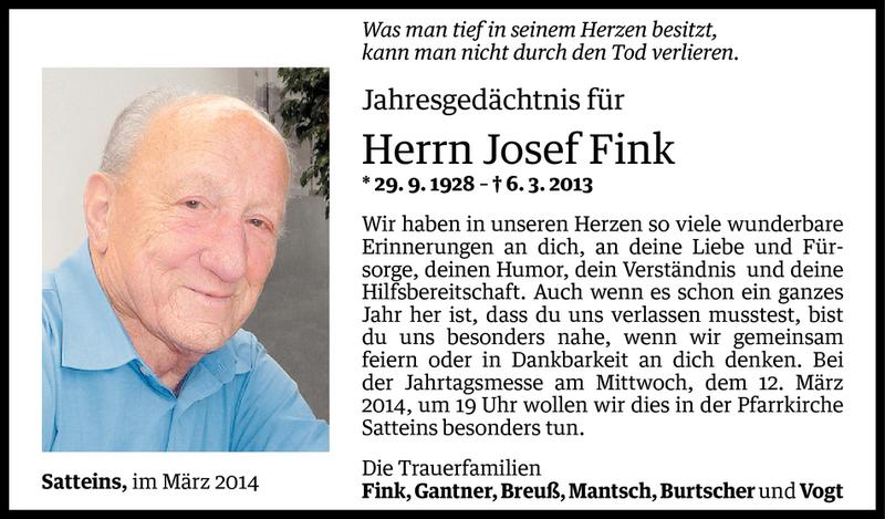  Todesanzeige für Josef Fink vom 06.03.2014 aus Vorarlberger Nachrichten