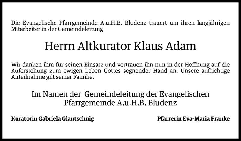  Todesanzeige für Klaus Adam vom 06.03.2014 aus Vorarlberger Nachrichten