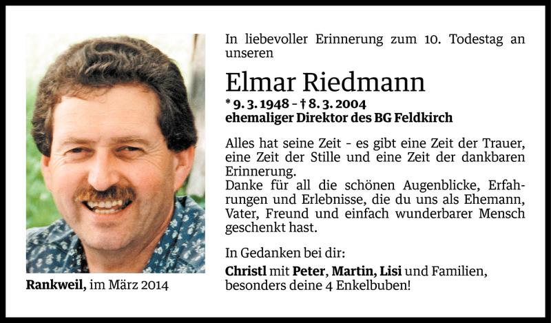  Todesanzeige für Elmar Riedmann vom 07.03.2014 aus Vorarlberger Nachrichten