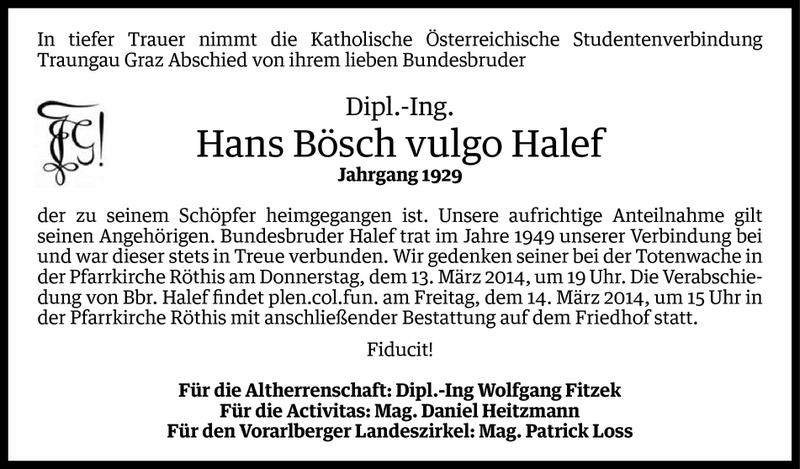  Todesanzeige für Hans Bösch vom 07.03.2014 aus Vorarlberger Nachrichten