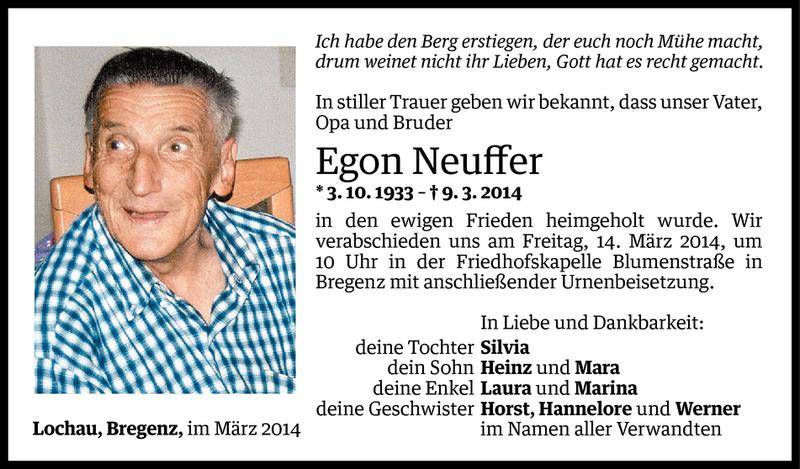  Todesanzeige für Egon Neuffer vom 11.03.2014 aus Vorarlberger Nachrichten