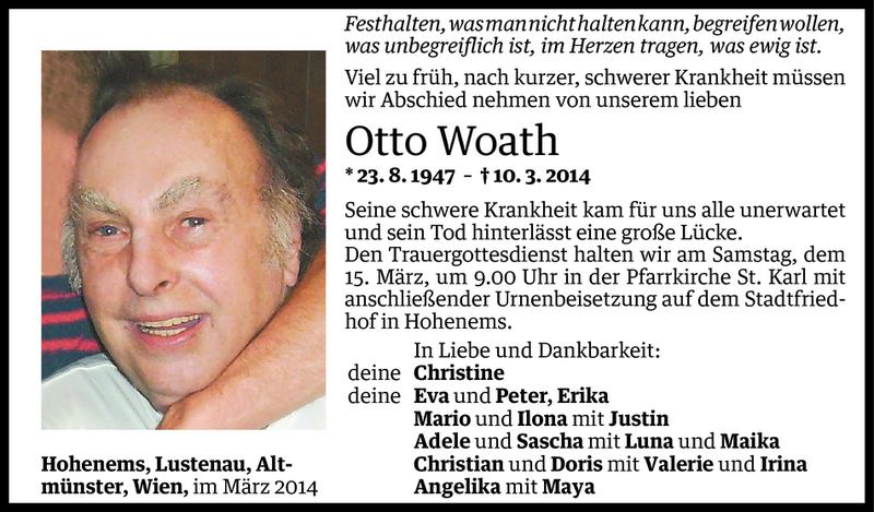  Todesanzeige für Otto Woath vom 13.03.2014 aus Vorarlberger Nachrichten