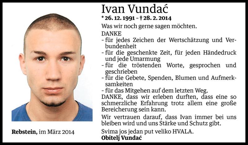  Todesanzeige für Ivan Vundac vom 14.03.2014 aus Vorarlberger Nachrichten