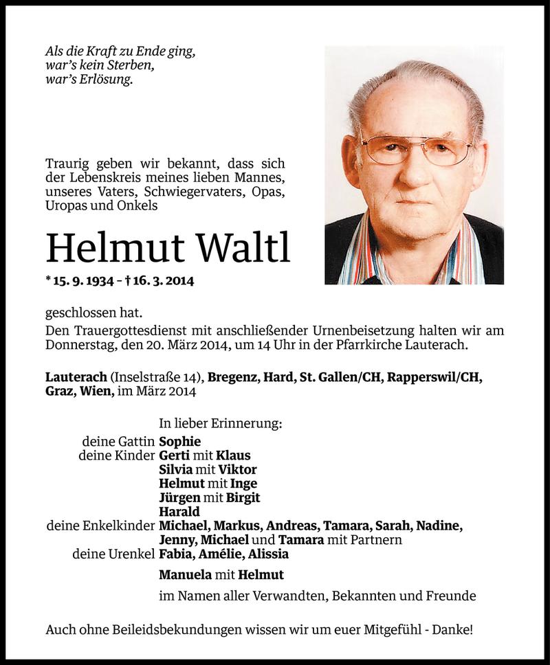  Todesanzeige für Helmut Waltl vom 17.03.2014 aus Vorarlberger Nachrichten