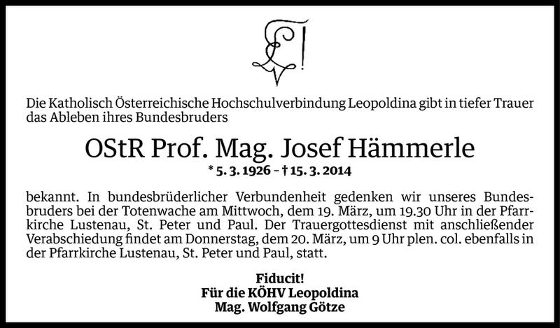  Todesanzeige für Josef Hämmerle vom 18.03.2014 aus Vorarlberger Nachrichten