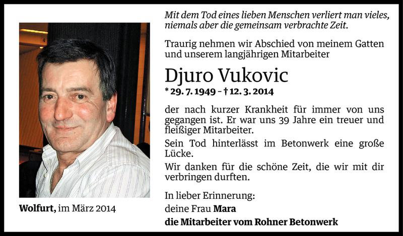  Todesanzeige für Djuro Vukovic vom 21.03.2014 aus Vorarlberger Nachrichten