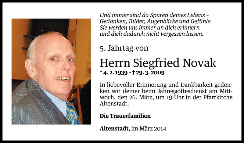  Todesanzeige für Siegfried Novak vom 23.03.2014 aus Vorarlberger Nachrichten