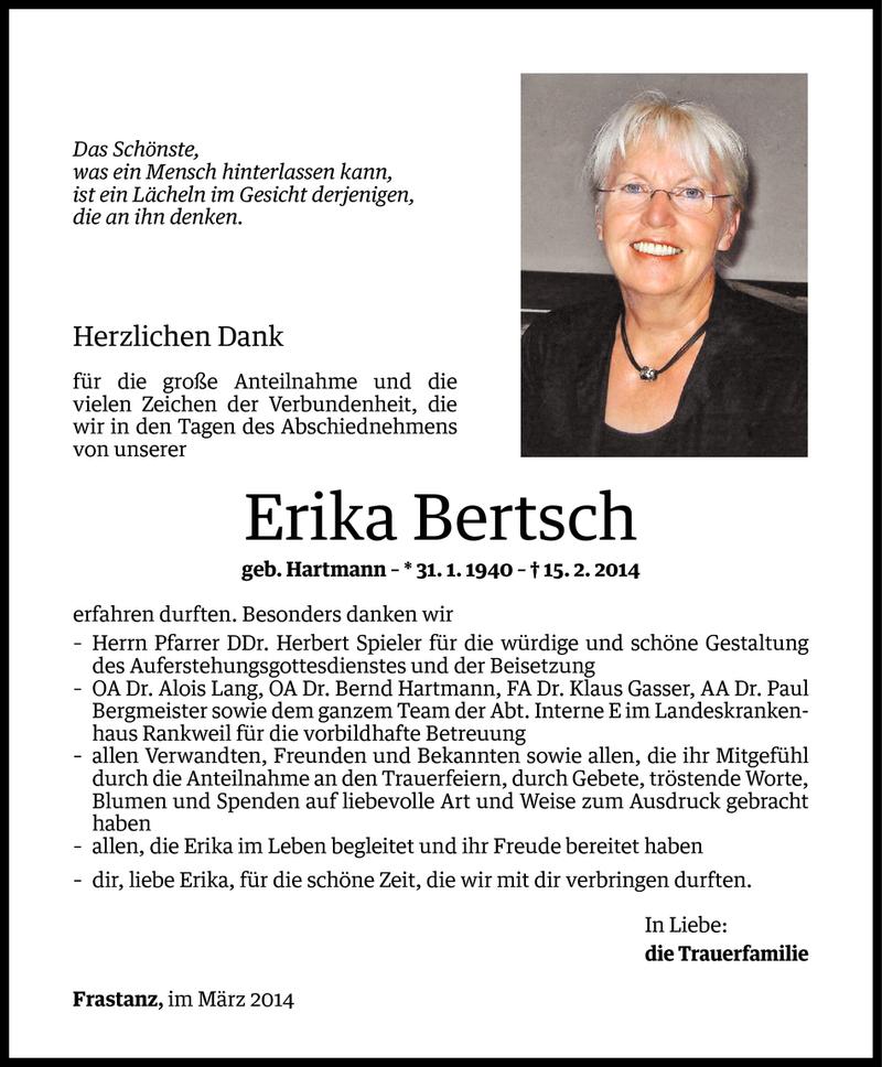  Todesanzeige für Erika Bertsch vom 25.03.2014 aus Vorarlberger Nachrichten