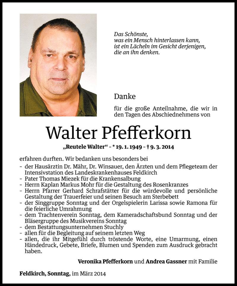  Todesanzeige für Walter Pfefferkorn vom 28.03.2014 aus Vorarlberger Nachrichten