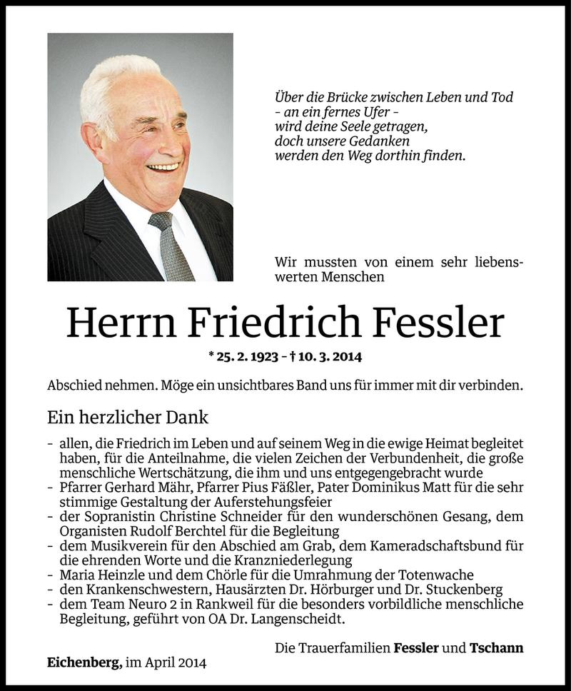  Todesanzeige für Friedrich Fessler vom 02.04.2014 aus Vorarlberger Nachrichten