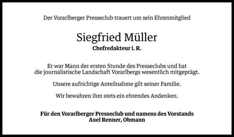  Todesanzeige für Siegfried Müller vom 04.04.2014 aus Vorarlberger Nachrichten