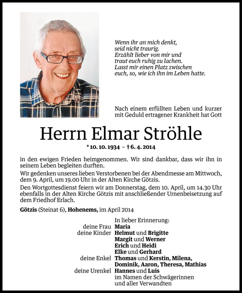  Todesanzeige für Elmar Ströhle vom 08.04.2014 aus Vorarlberger Nachrichten