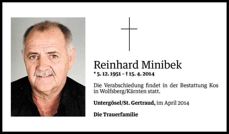  Todesanzeige für Reinhard Minibek vom 17.04.2014 aus Vorarlberger Nachrichten