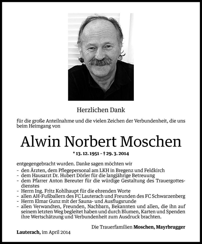  Todesanzeige für Alwin Moschen vom 22.04.2014 aus Vorarlberger Nachrichten