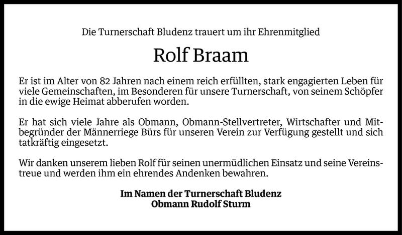  Todesanzeige für Rolf Braam vom 01.05.2014 aus Vorarlberger Nachrichten