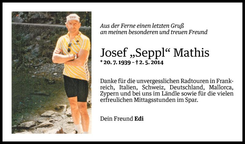  Todesanzeige für Josef Mathis vom 05.05.2014 aus Vorarlberger Nachrichten