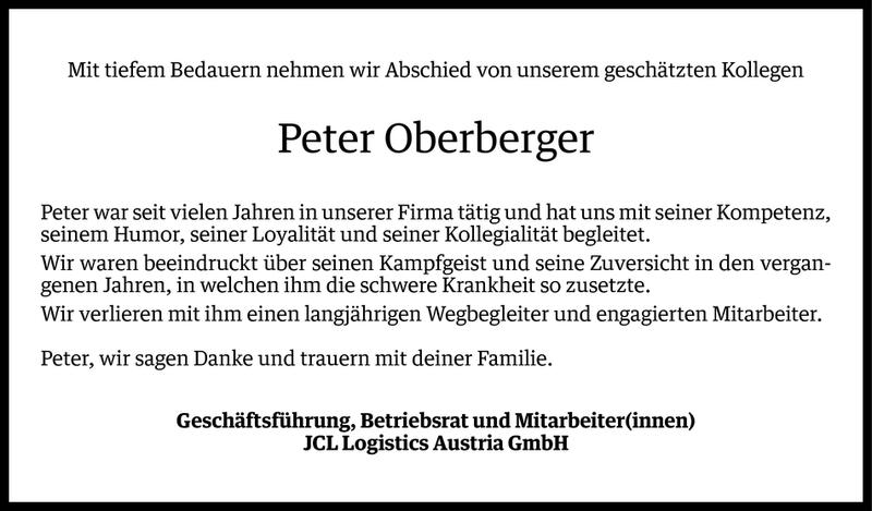  Todesanzeige für Peter Oberberger vom 06.05.2014 aus Vorarlberger Nachrichten