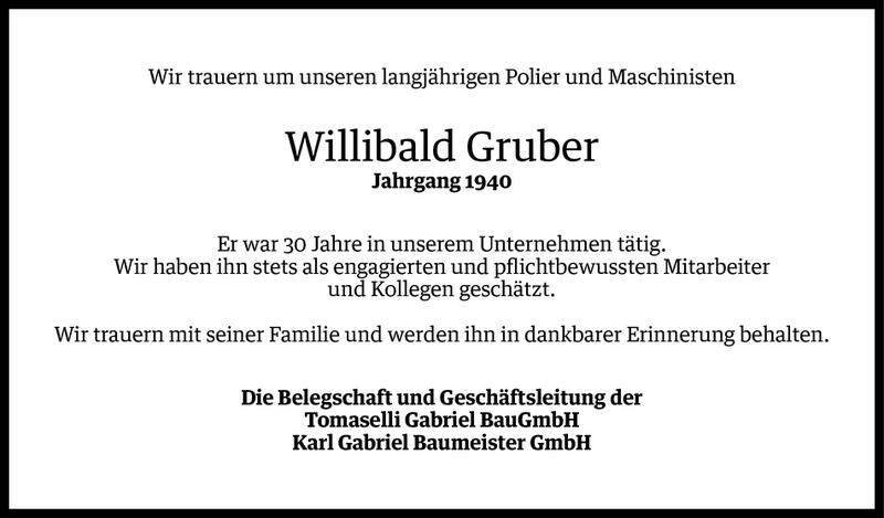  Todesanzeige für Willibald Gruber vom 07.05.2014 aus Vorarlberger Nachrichten