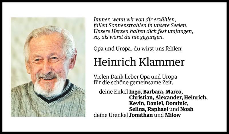  Todesanzeige für Heinrich Klammer vom 08.05.2014 aus Vorarlberger Nachrichten