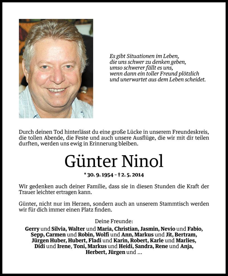  Todesanzeige für Günter Ninol vom 08.05.2014 aus Vorarlberger Nachrichten