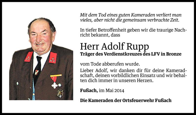  Todesanzeige für Adolf Rupp vom 09.05.2014 aus Vorarlberger Nachrichten