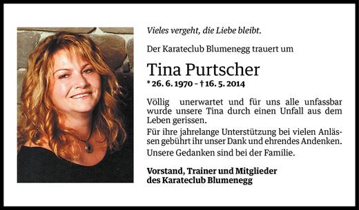 Todesanzeige von Bettina Purtscher von Vorarlberger Nachrichten