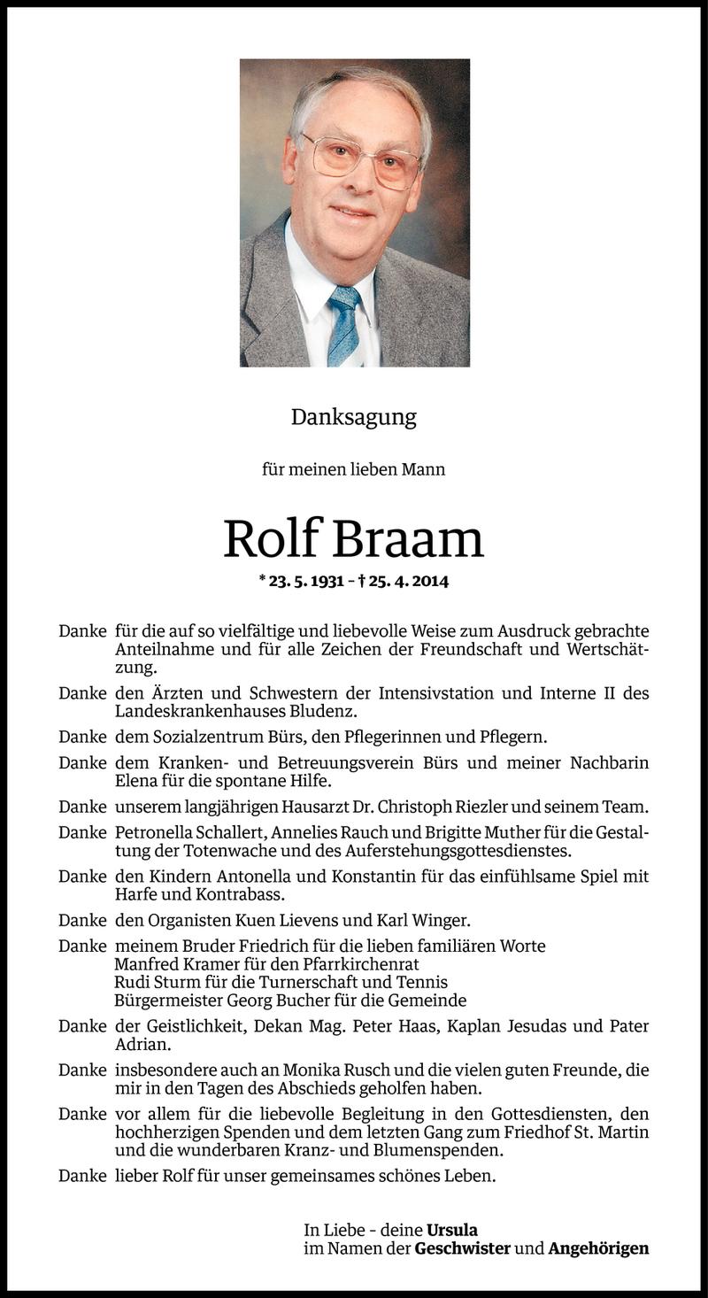  Todesanzeige für Rolf Braam vom 23.05.2014 aus Vorarlberger Nachrichten