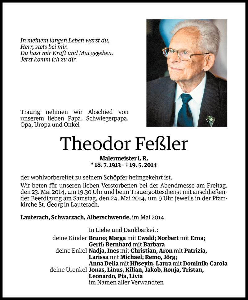  Todesanzeige für Theodor Feßler vom 21.05.2014 aus Vorarlberger Nachrichten