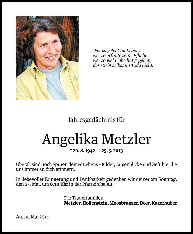  Todesanzeige für Angelika Metzler vom 22.05.2014 aus Vorarlberger Nachrichten