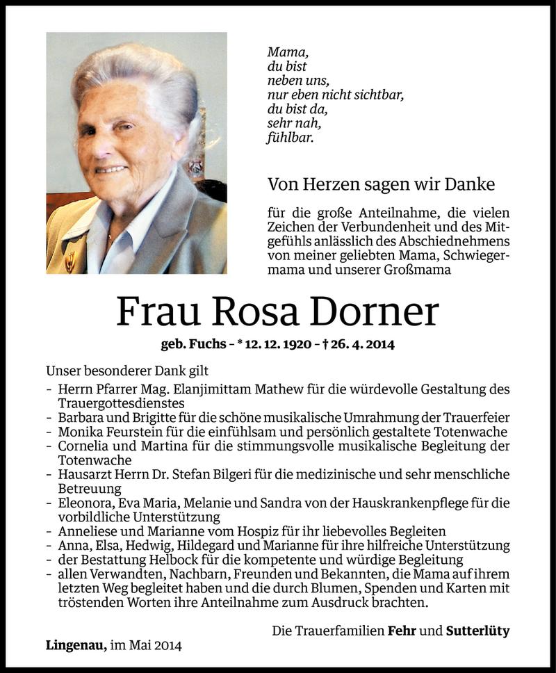  Todesanzeige für Rosa Dorner vom 22.05.2014 aus Vorarlberger Nachrichten