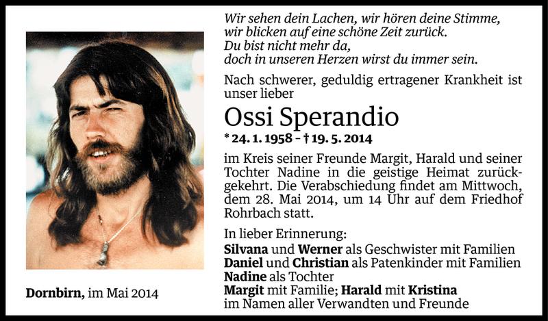  Todesanzeige für Ossi Sperandio vom 23.05.2014 aus Vorarlberger Nachrichten