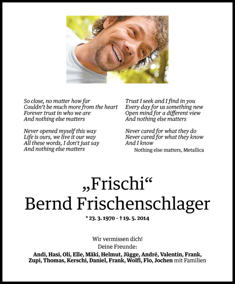 Todesanzeige für Bernd Frischenschlager vom 03.06.2014 aus Vorarlberger Nachrichten