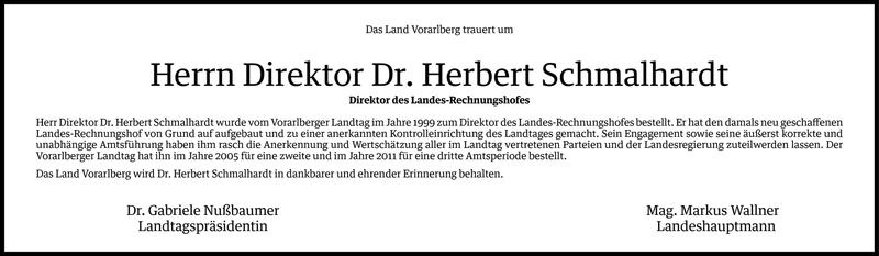  Todesanzeige für Herbert Schmalhardt vom 02.06.2014 aus Vorarlberger Nachrichten