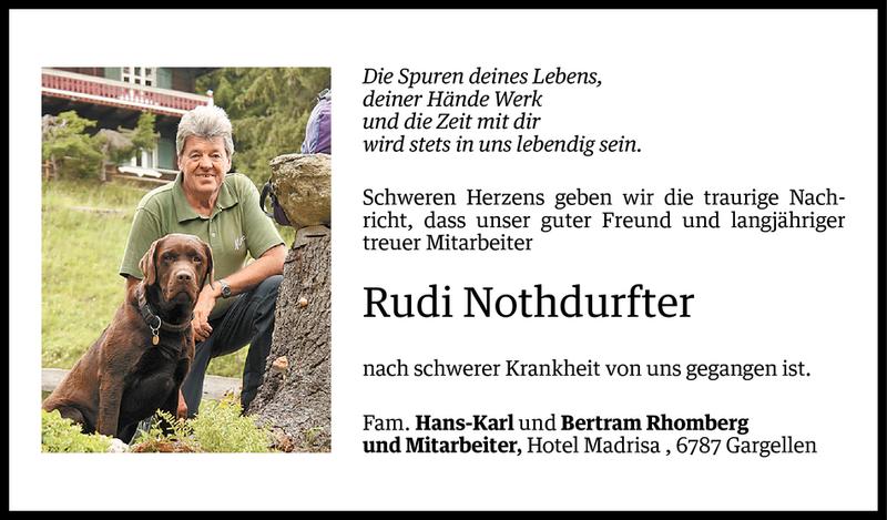  Todesanzeige für Rudolf Nothdurfter vom 01.06.2014 aus Vorarlberger Nachrichten