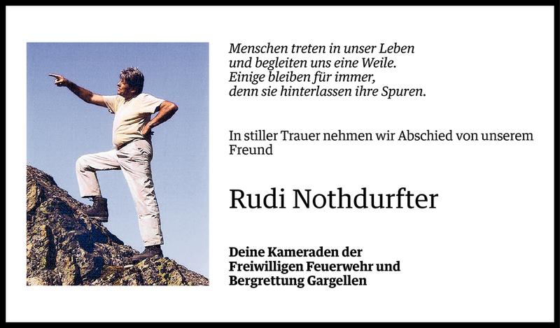  Todesanzeige für Rudolf Nothdurfter vom 01.06.2014 aus Vorarlberger Nachrichten