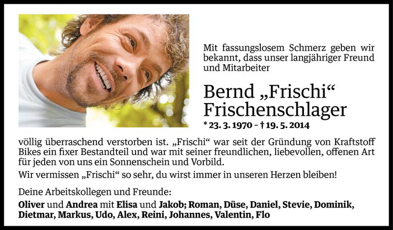  Todesanzeige für Bernd Frischenschlager vom 03.06.2014 aus Vorarlberger Nachrichten