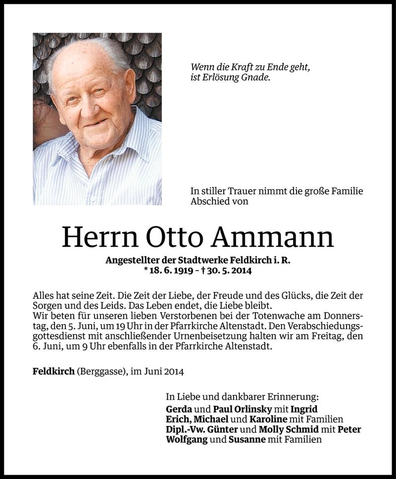  Todesanzeige für Otto Ammann vom 03.06.2014 aus Vorarlberger Nachrichten