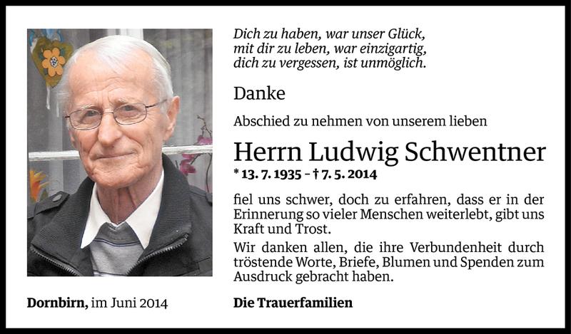  Todesanzeige für Ludwig Schwentner vom 05.06.2014 aus Vorarlberger Nachrichten