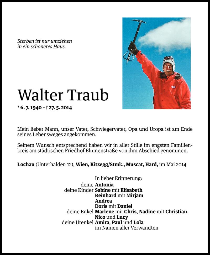  Todesanzeige für Walter Traub vom 07.06.2014 aus Vorarlberger Nachrichten