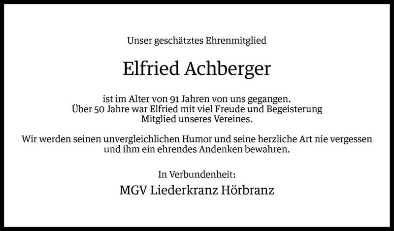  Todesanzeige für Elfried Achberger vom 09.06.2014 aus Vorarlberger Nachrichten